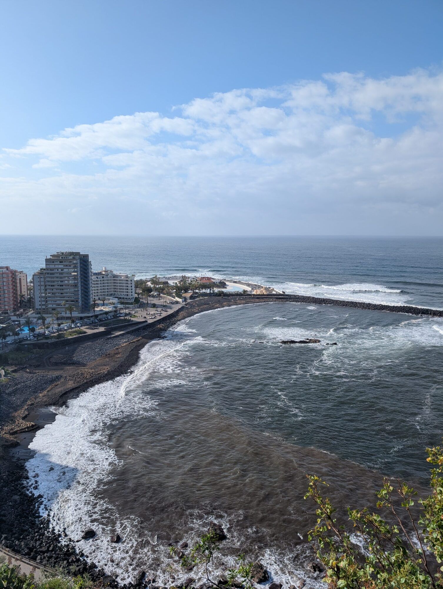 The Atlantic coast and seafront of Puerto de la Cruz seen from above